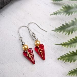Elegant Red and Gold Heart Earrings
